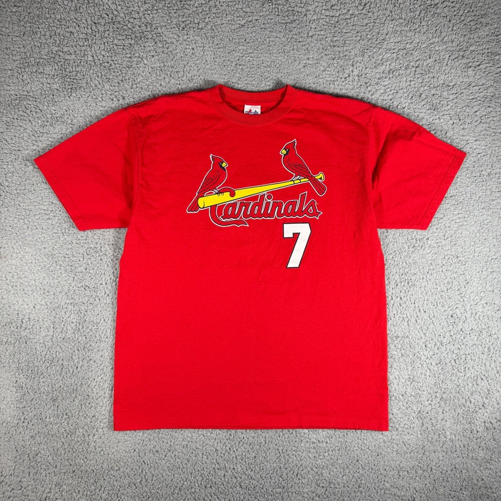 Vintage JD Drew St Louis Cardinals T-Shirt Size XL Majestic Made In USA Red